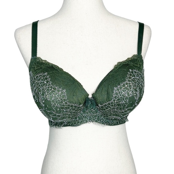 Victoria's Secret Dream Angels Lined Demi Bra‎ Size 36DD 36E Green Lace - Picture 1 of 5